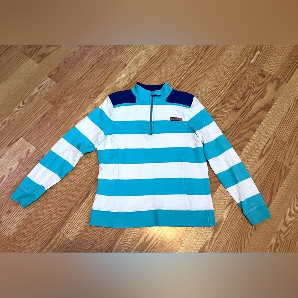 Vineyard Vines Quarter Zip Striped Blue and White Shep Shirt Size M